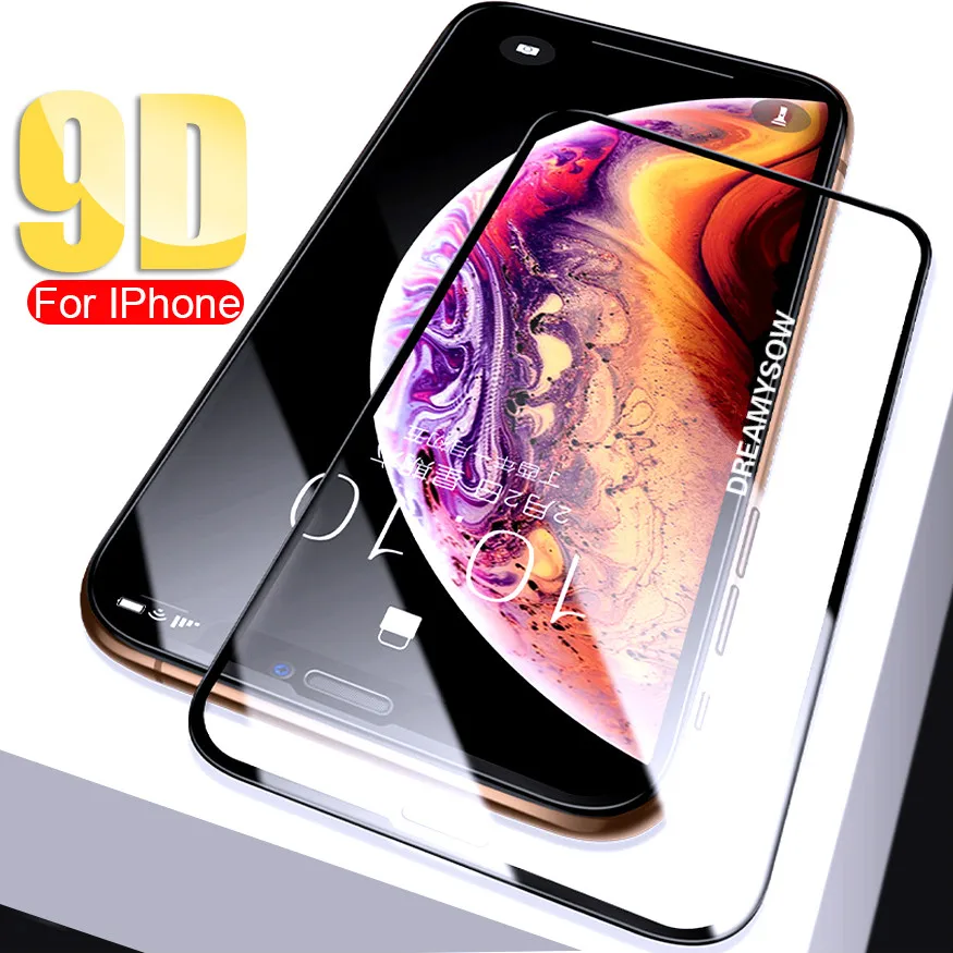 

9D Full Cover Tempered Glass for iPhone 7 8 6 6S Plus Slim Protective Film for iPhone X XS MAX XR 9H Screen Protector Film Case