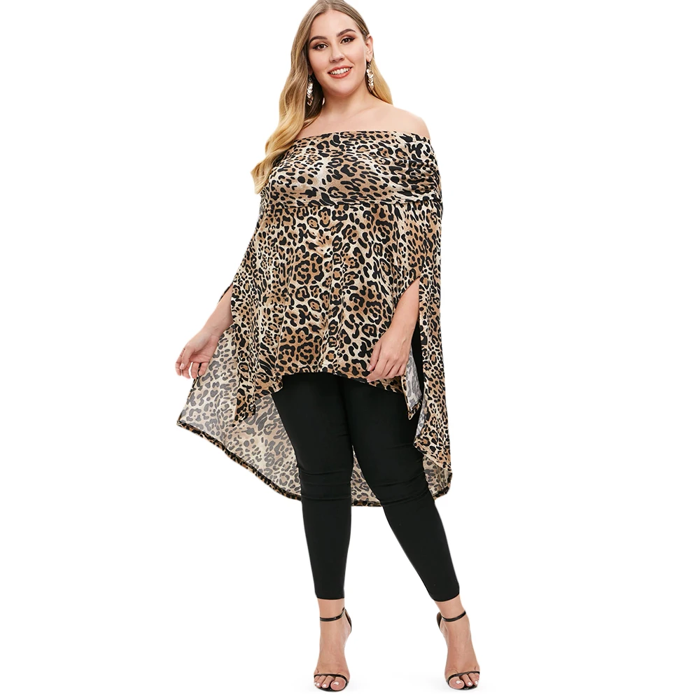Plus Size Off The Shoulder Leopard Print Top Women Tops Blouses 2018