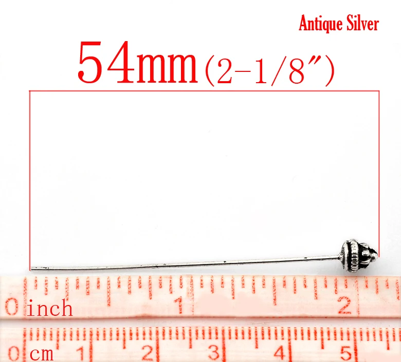 Lovely 50PCs Silver Color Hat Head Pin 54x0.7mm(21 Gauge)  (B21395) 2