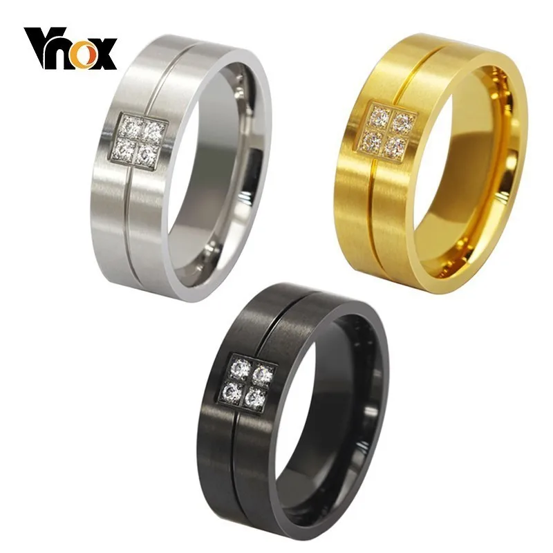 

Vnox 8MM Wedding Bands Rings for Women Man Bling CZ Stone Inlay Alliance Anel Promise Love Accessory