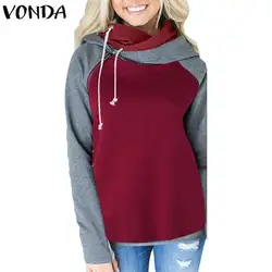 VONDA для женщин толстовки кофты 2019 осень весна пуловер повседневное свободные с длинным рукавом лоскутное капюшоном на молнии Blusas топы