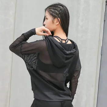 

Women Hoodies Hollow Mesh Sweatshirt Fitness Jackets Coats Sportswear