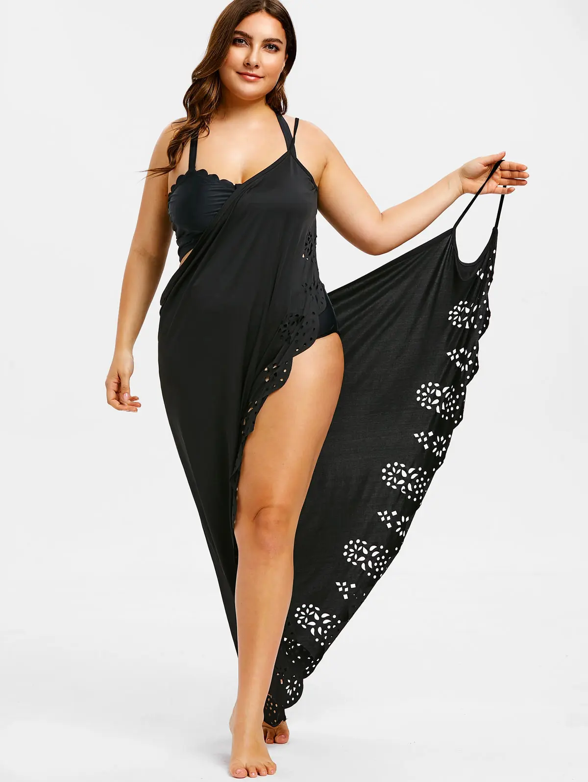 Womens Solid Beach Wrap Dress Strap Summer Bikini Cover Up Dress Party Plus Size