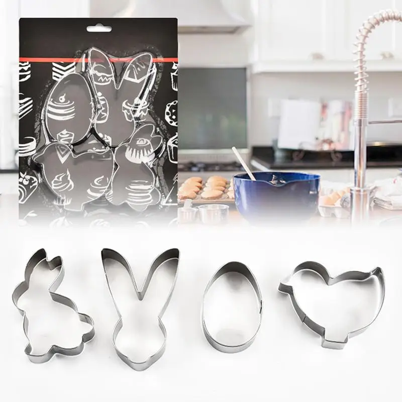 

4PCS Innovative Easter Bunny Stainless Steel Biscuit Mould DIY Baking Tool 3D Easter Egg Chick Shape Cake Mold Cookie Cutter Too