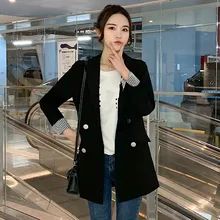 2019 Spring Autumn Slim Fit Women Double Breasted Jackets Office Work Notched Long Sleeve Ladies Blazer Coat Veste Femme 2019 Spring Autumn Slim Fit Women Double Breasted Jackets Office Work Notched Long Sleeve Ladies Blazer Coat Veste Femme