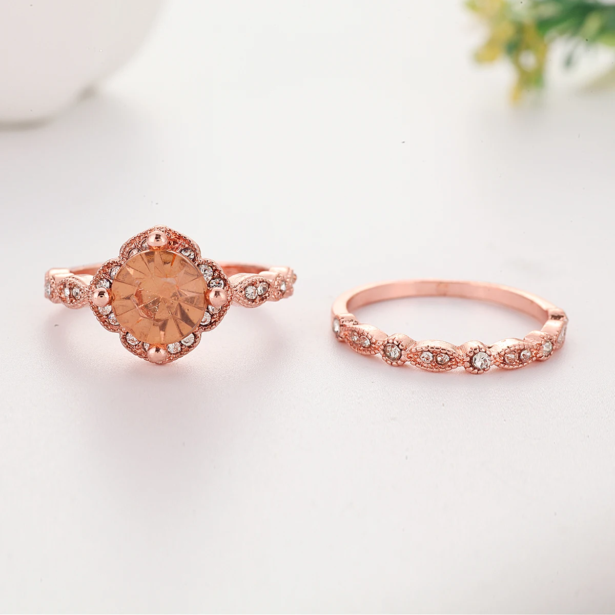 Square Orange Stone Wedding Ring Set Couple Love Engagement Rings for Women Luxury Jewelry Rose Gold Ring Anillos Mujer O5N889