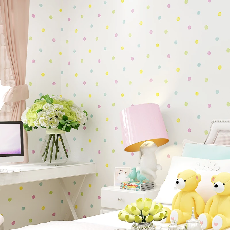 New Arrival Colorful Dots Wallpaper For Kids Rooms Lovely Children's Bedroom Mural Wallpapers Papel De Parede Infantil Qz018 comforter design hotel beds king size bedroom children luxury hotel beds floor queen cama montessori infantil modern furniture