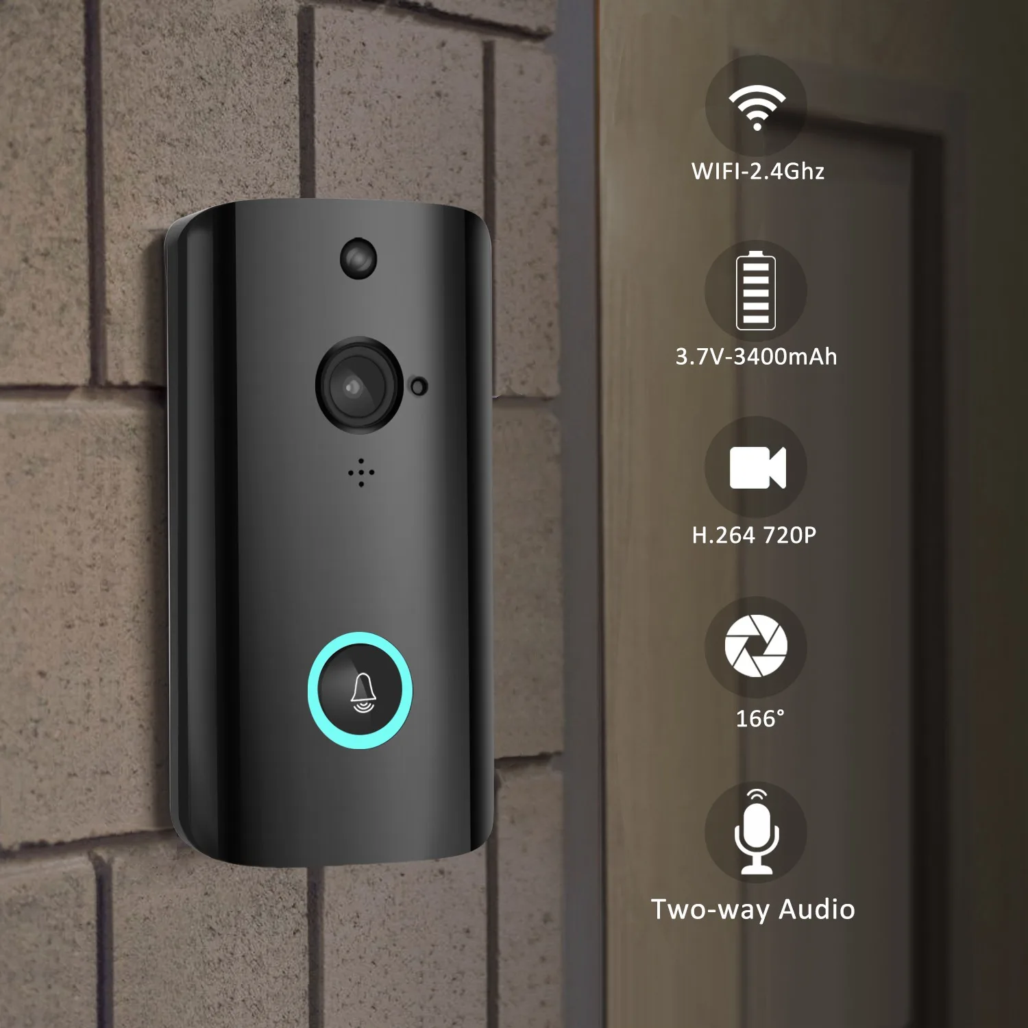 

50M 720P Wifi Smart Night-Vision Wireless Security Doorbell,Smart Visual Intercom Recording Remote Home Monitoring