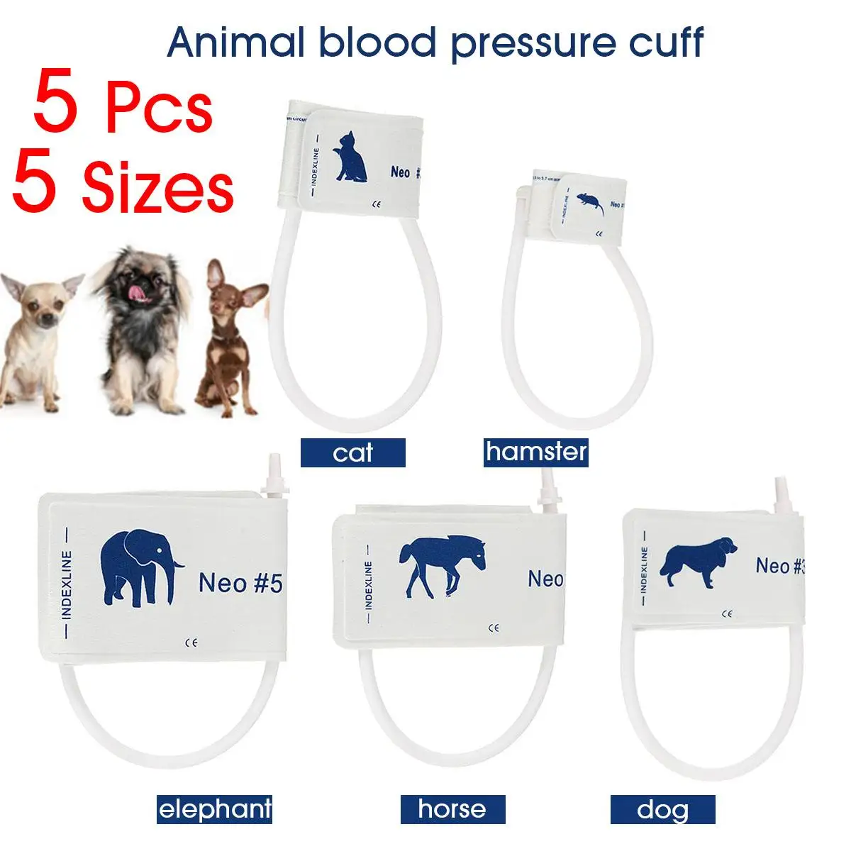 Billig 5 größen Set Tiere Veterinär Blutdruck Manschette von Patienten Monitor Hund Katze Pet mit einzel rohr stecker Nicht  woven neugeborenen