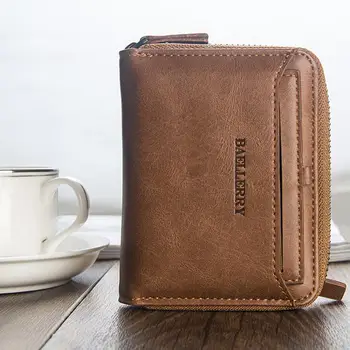 

PinShang Men Retro Zipper PU Solid Color Short Purse