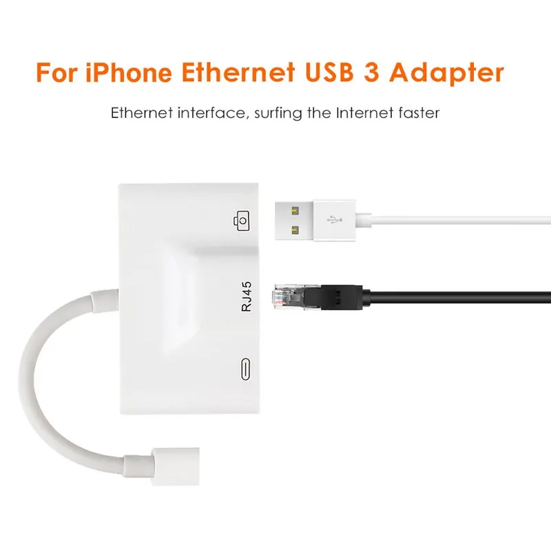 3 в 1 сетевой адаптер для Lightning в LAN 100 Мбит/с Ethernet RJ45 адаптер OTG USB 3,0 камера ридер для iPhone/iPad