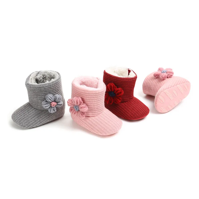 Повседневные зимние ботинки унисекс для новорожденных и маленьких мальчиков и девочек; обувь для новорожденных; ботиночки с цветочным узором для маленьких девочек; вязаные ботинки