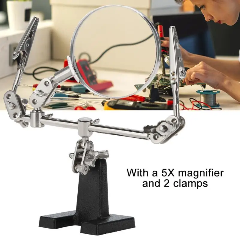 

3rd Hand Helping Tool 5X Magnifying Glass Jewelry Accessory Magnifier With 2 Clamps A