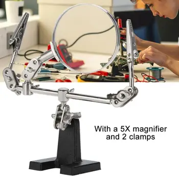 

3rd Hand Helping Tool 5X Magnifying Glass Jewelry Accessory Magnifier With 2 Clamps A