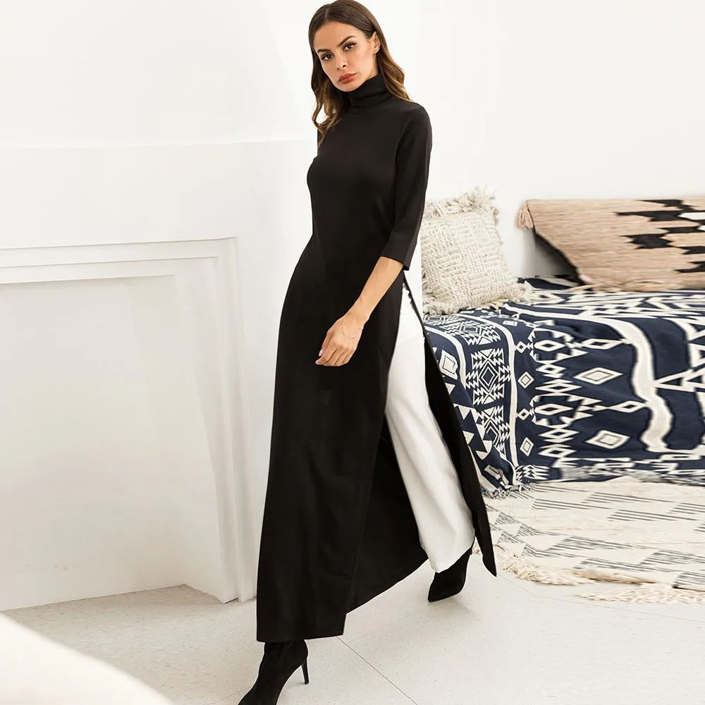 black turtleneck dress maxi