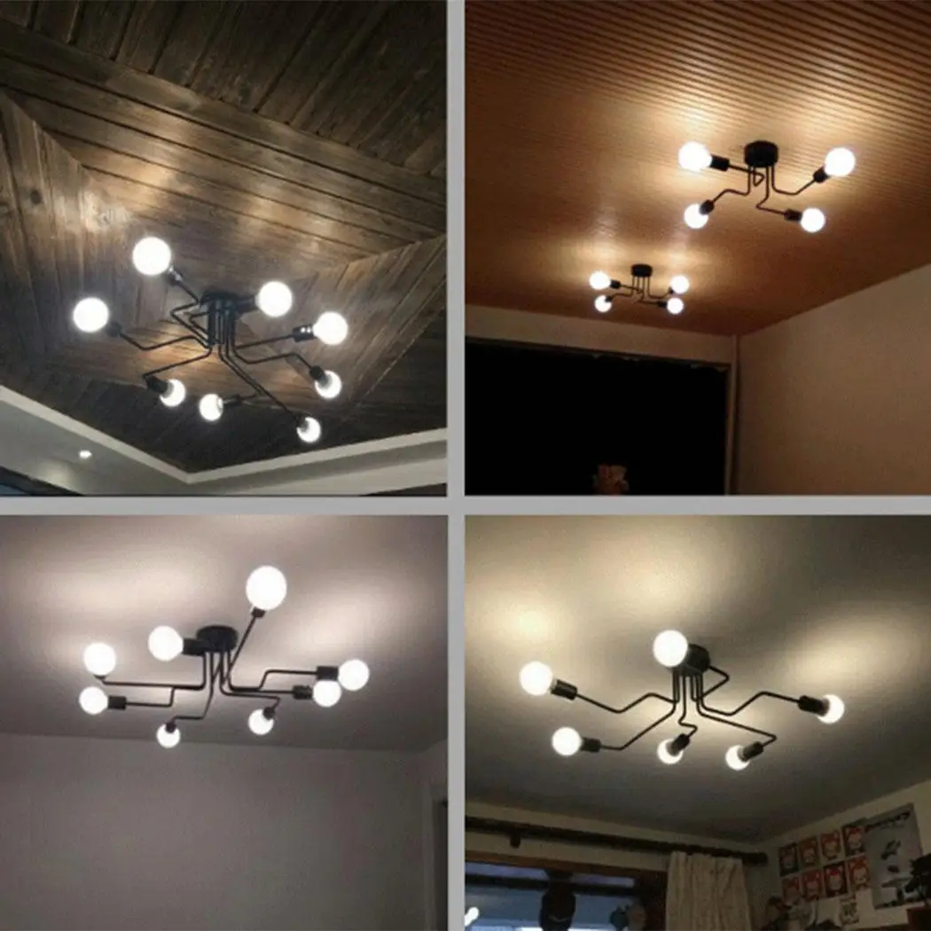 DIY E27 Art Spider Ceiling Lamp Fixture Light Mordern Nordic Retro Edison Bulb Light Chandelier Vintage Loft Antique Adjustable