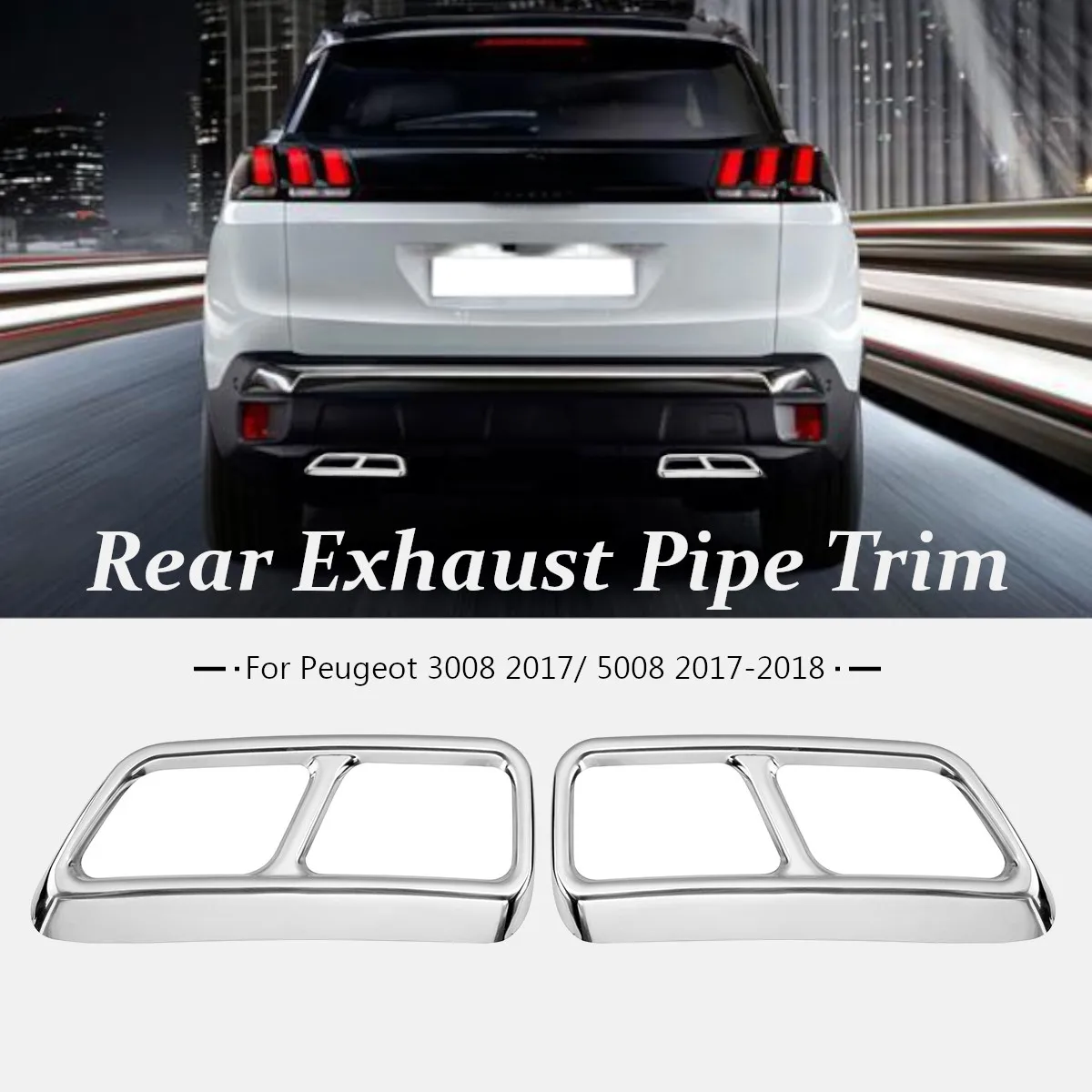 

2Pcs/set Rear Exhaust Muffler Pipe Cover Trim Decoration For Peugeot 3008 2017 / 5008 2017 2018