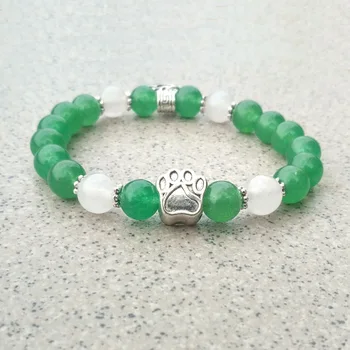 

8MM White Green Druzy Natural Stone Beads Bracelet Dog Paw Footprint Strand OM Charms Bracelet Yoga Elastic Strand Jewelry