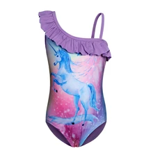 AmzBarley Радуга Единорог девушки Цельный купальник с оборками рукавом купальники пляжный купальный костюм