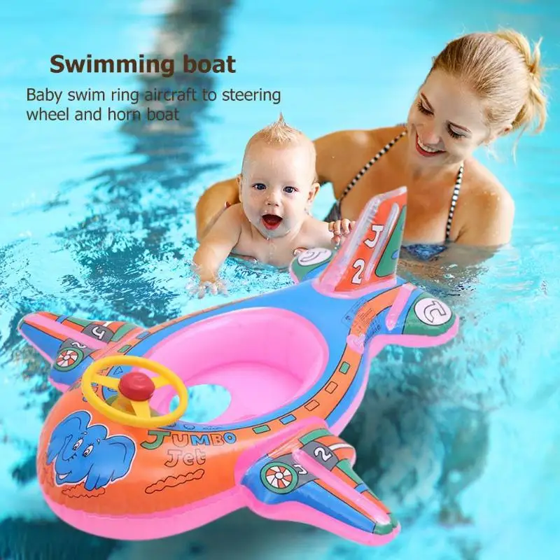 

Cute Baby Swimming Ring Pool Seat Water Swimming Boat with Steering Wheel Kids Floats