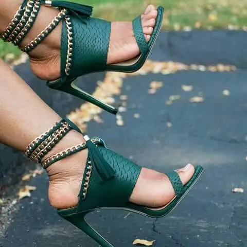

Dipsloot 2019 Woman Fashion Tassel&Chains Embellished Super High Heels Gladiator Sandals Ladies Peep Toe Lace-up Slingback Shoes