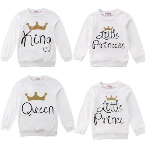 cheap 2019 Brand New Family Sweatshirt Pullover Long Sleeve Tops King Queen Little Prince Little Princess
