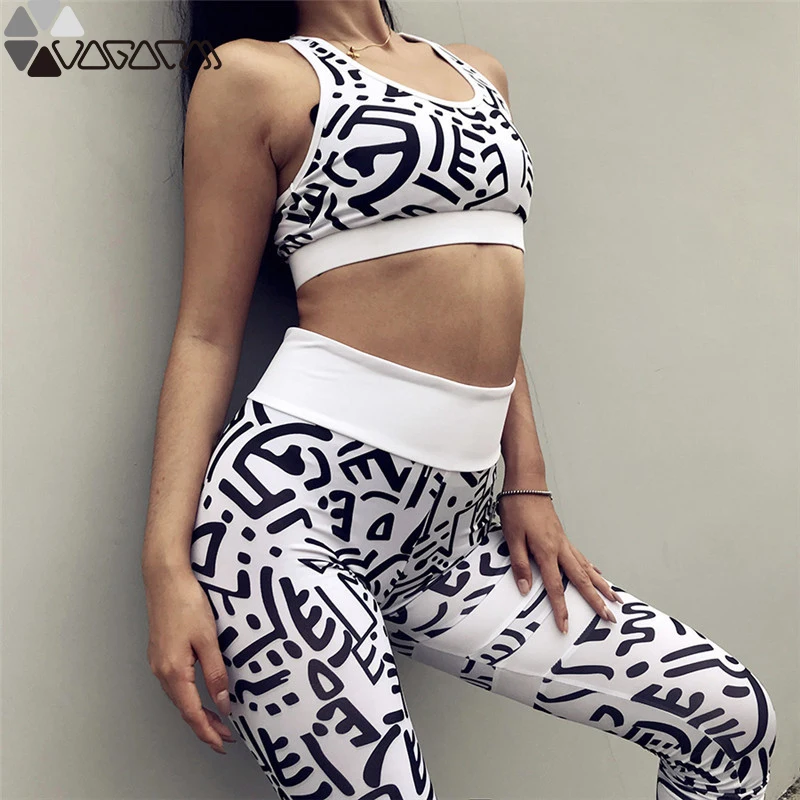 

Summer Women Yoga Jogging Suit High Waist Letters Print Backless Bra+leggings 2 Piece Mujer Fitness Gym Exercise Hip Up Clothing