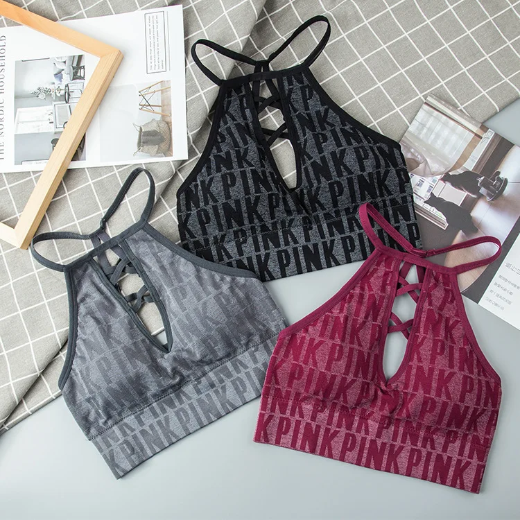 

Bras Seamless Letter Straps Adjust Bra Pop Up Nothing Steel Ring Bodybuilding Shock Absorption Front Crossing Underwear Woman