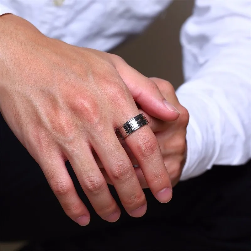 8 мм, стильное обручальное кольцо из нержавеющей стали с молотком, с желобками, с краем, серебряный тон, удобная посадка, мужские ювелирные изделия