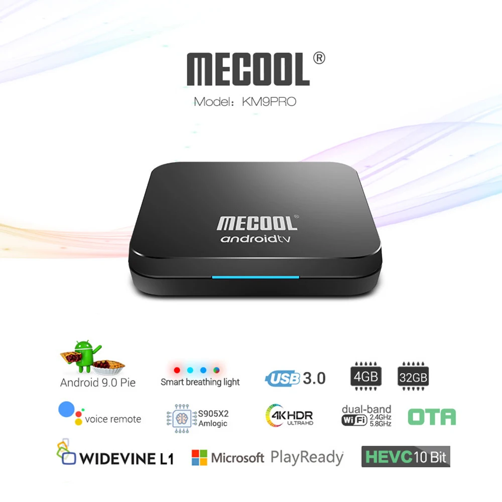 ТВ приставка MECOOL Smart Android 9 0 KM9 Pro Amlogic S905X2 4 Гб + 32 ГБ Двойной Wi Fi BT4.0 голосовое