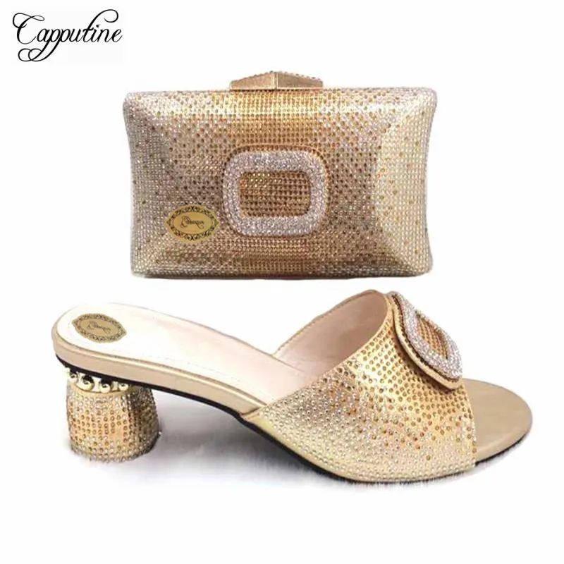 

Capputine Hot Selling Fashion Special Shoes And Bag Set 2019 New Italian Style High Heels Party Shoes And Bag Set For Wedding