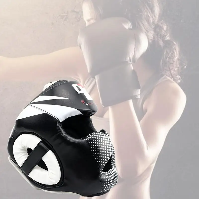 

Head Guard Boxing Training MMA Fighting Headgear Skin Leather Thai Face Ear Protector Great For Sparring, Kickboxing,Karate