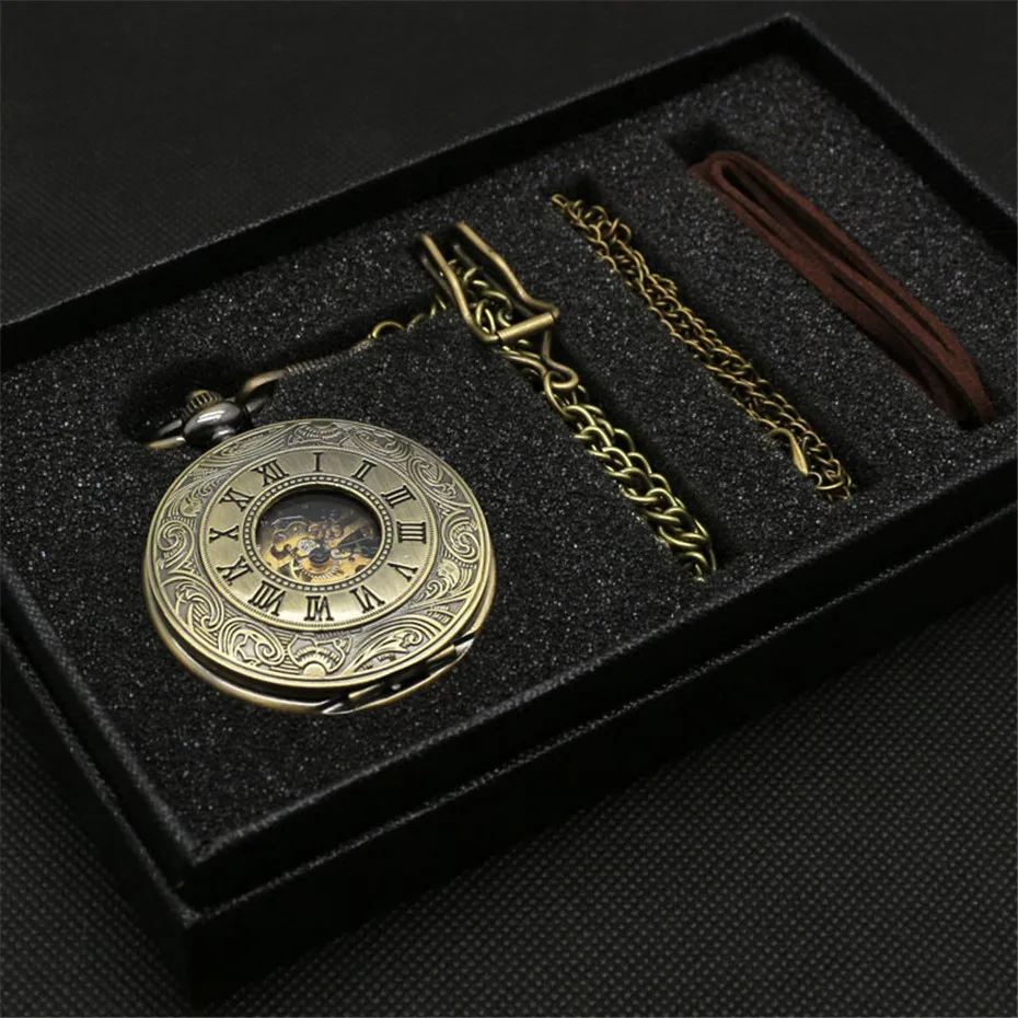 Vintage Mechanical Pocket Watch Set Luxury Pendant Watch for Men Men with Pocket Necklace Chain Pouch 5