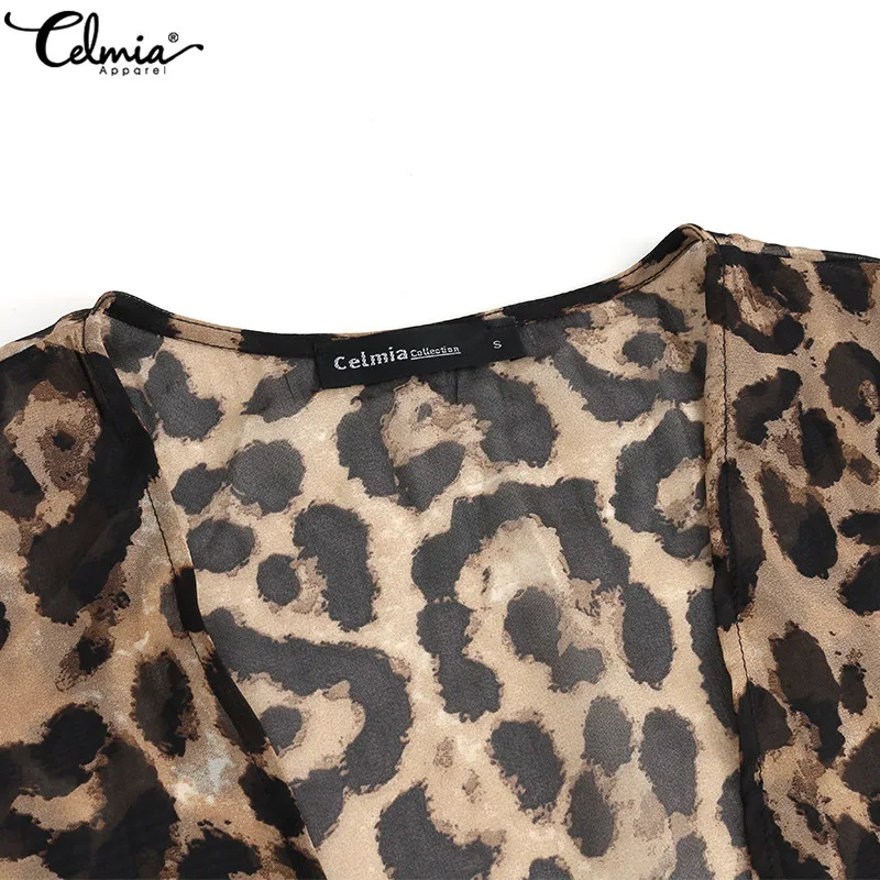  Celmia Vintage Women Kimono Cardigan 2019 Summer Plus Size Tops Loose Leopard Printed Blouse Casual