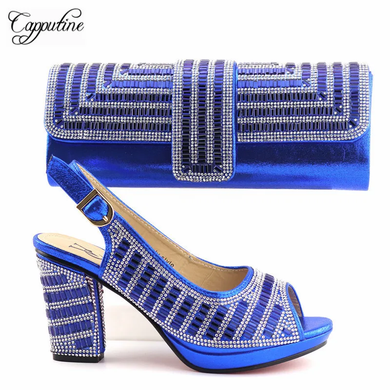

2019 Newest Italian Rhinestone Ladies Shoes And Bag Set Fashion Elegant High Heels Shoes And Bag Set For Wedding TX-1070
