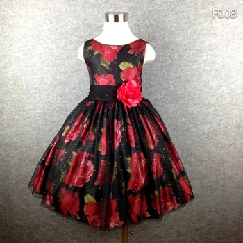 

Brand Girl Party Dress Black Tutu Flower Print BIg Bow Summer Dress For Girls 4-16 Hot