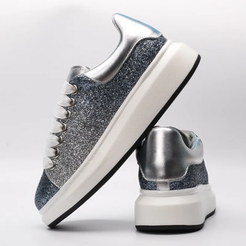 

RUIYEE women's sneakers women's sequins cowhide shoes 2019 new sheepskin lining leather casual shoes sports men's shoes