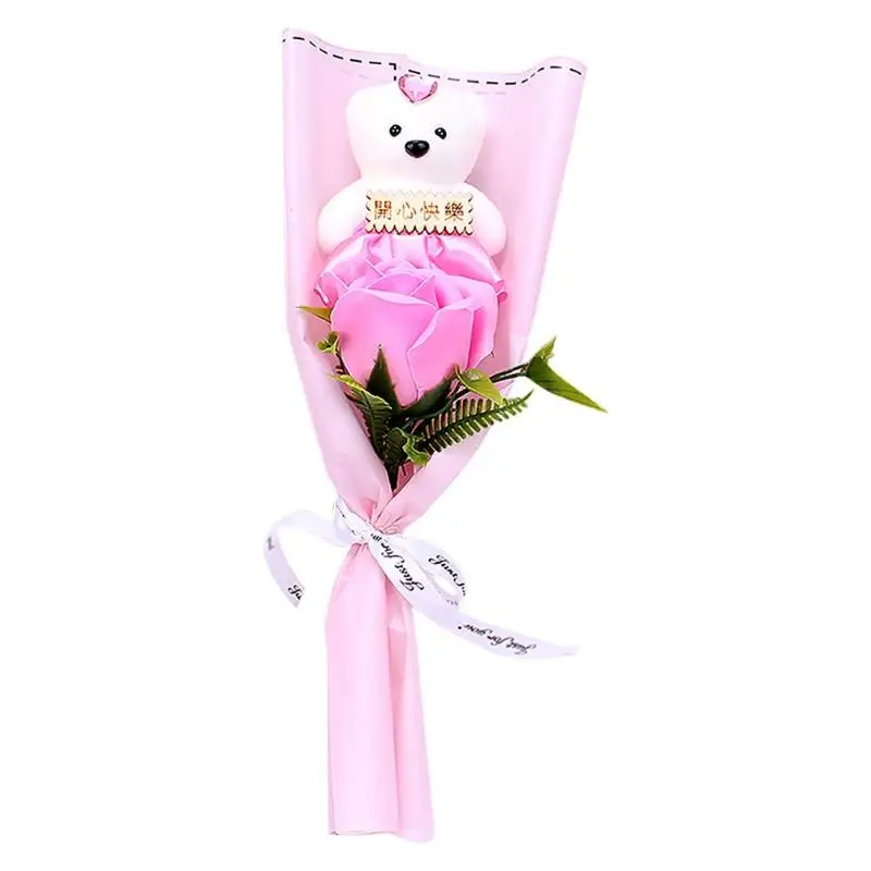 Цветок мыло розы с милым медведем на День святого Валентина Рождественский подарок красочный медведь мыло Роза мини букет Подарки на день рождения