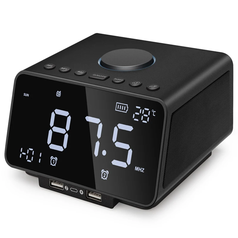 

Led Alarm Clock Fm Radio,With Wireless Bluetooth Speaker Player,Usb Fast Charge Port, Tf Card Play,Indoor Temperature(Black)