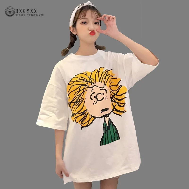 

New Fashion T Shirt Woman Clothes Summer Cartoon Print Short Sleeve O Neck Cotton Tshirts Women Top 2019 Loose Streetwear Okd845