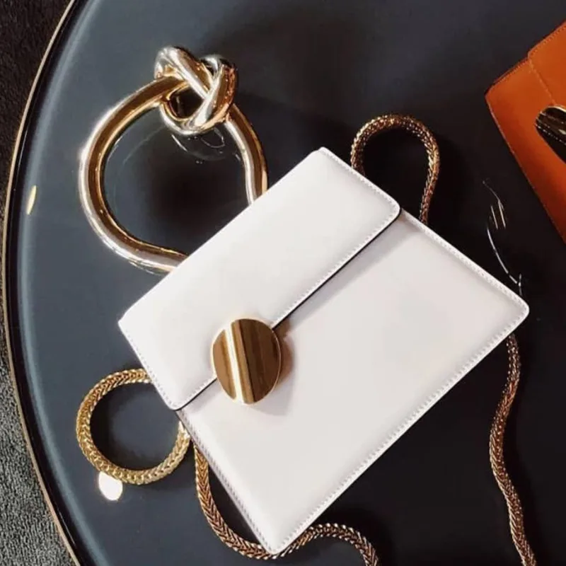 

[BXX] 2019 Woman New Temperament White Golden Color Round Hoop Single Strap Personality PU Leather Handbag Messenger Bag LM737