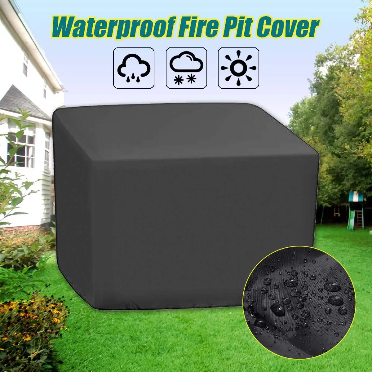

Black Fires Pit Cover Windproof Protective Canopy Shelter Waterproof Oxford Cloth All Purpose Protector Garden Patio 32"x32"x24