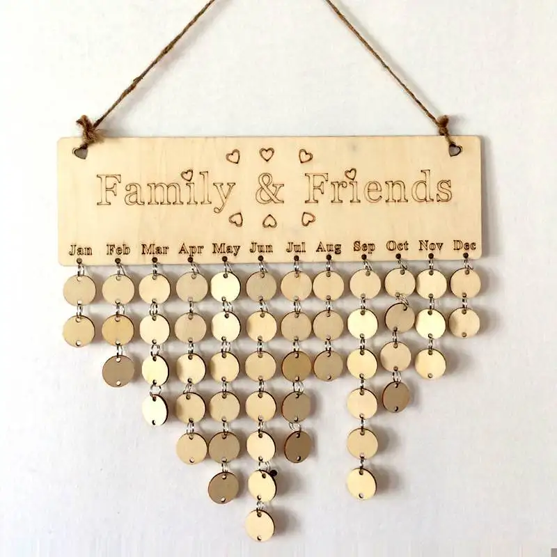 

KICUTE DIY Wooden Birthday Wall Calendar Family Friends Special Dates Celebration Sign Board Home Hanging Decor Christmas Gifts