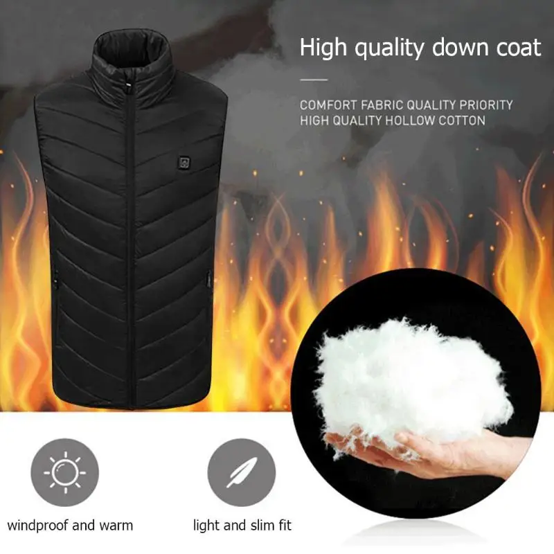 New Men Electric Heated Hiking Vests Heating Waistcoat USB Thermal Warm Clothing Solid Color Zipper Casual Winter Vests Jacket