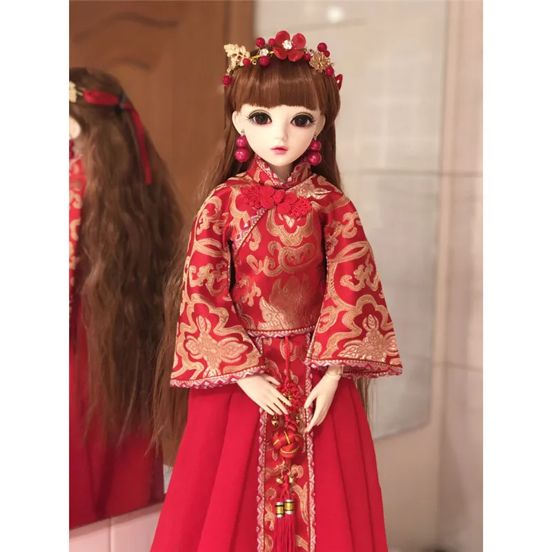 1/3 BJD кукла с красным китайским свадебным платьем, кукла для макияжа, 60 см, подвижный шарнир, силиконовая кукла реборн, свадебный подарок для друзей