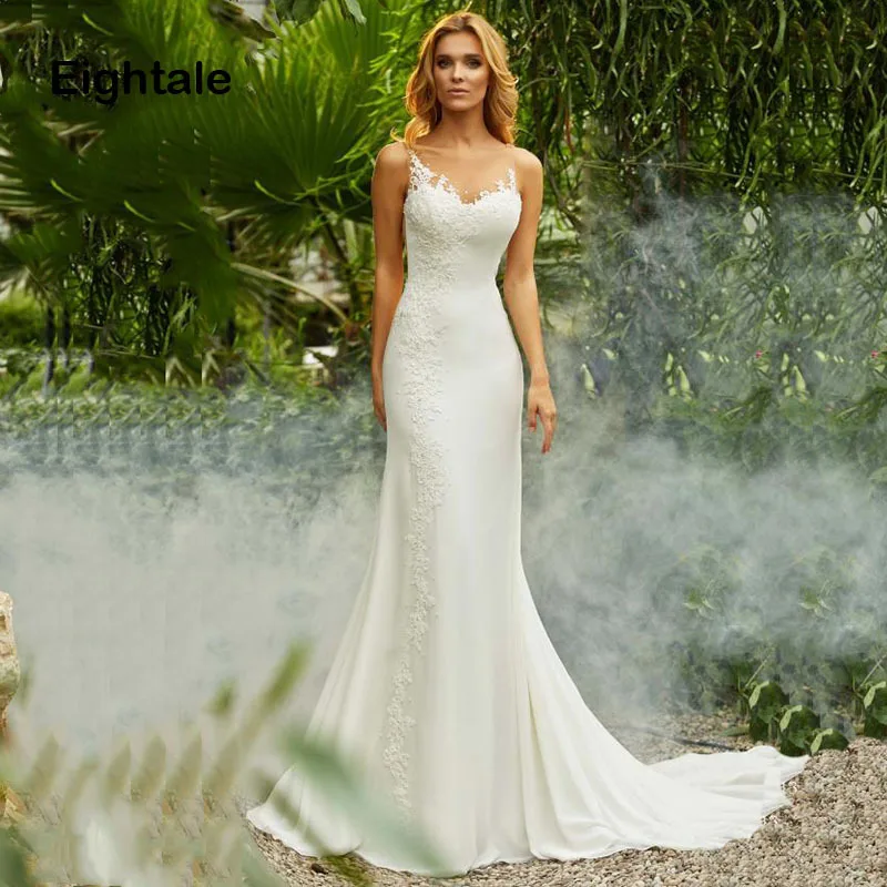 

Eightale Mermaid Wedding Dresses 2019 Vintage Appliques Boho Lace Bride Dress Custom Made Wedding Gown Free Shipping