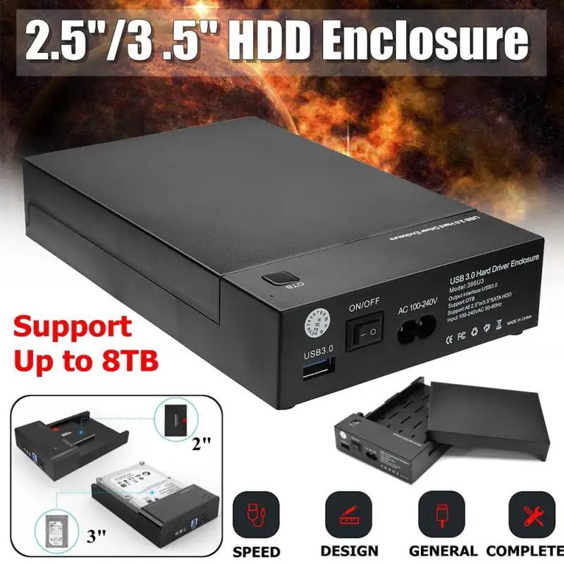 

USB 3.0 Hard Drive Case Support 8TB HDD Disk Enclosure External Box Tool-free HDD Disk 2.5'' 3.5'' SATA
