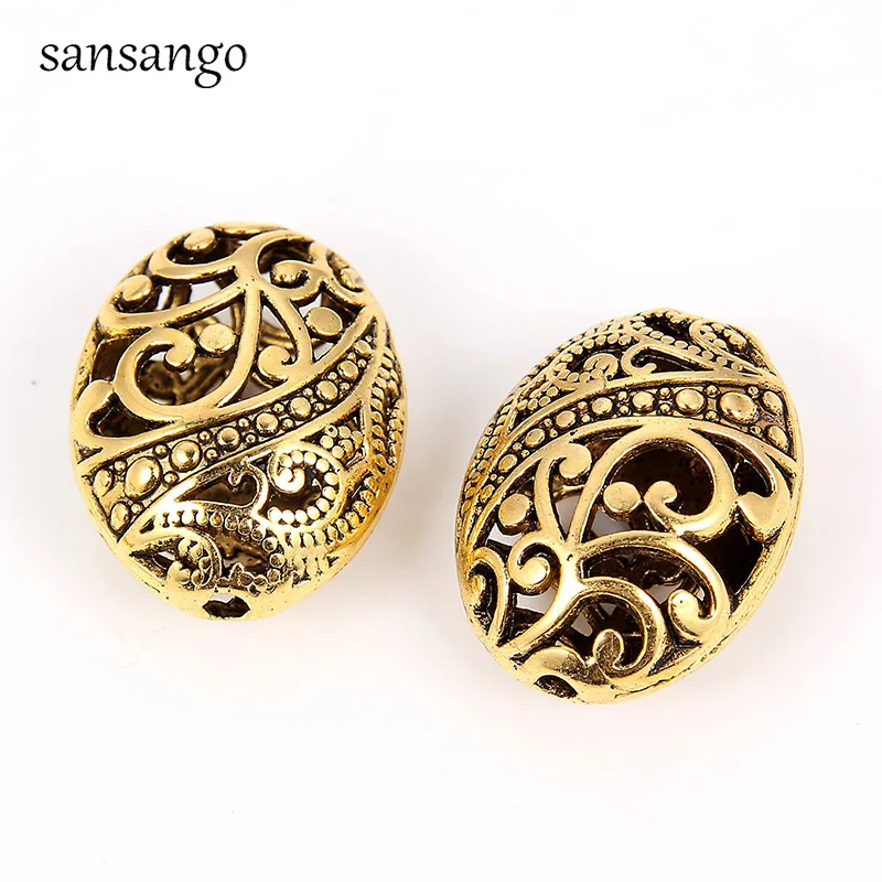 

5pcs High Quality Golden Hollow Flower Pattern Carved Oval Spacer Beads Fit DIY Jewelry Making European Bracelet For Women Men