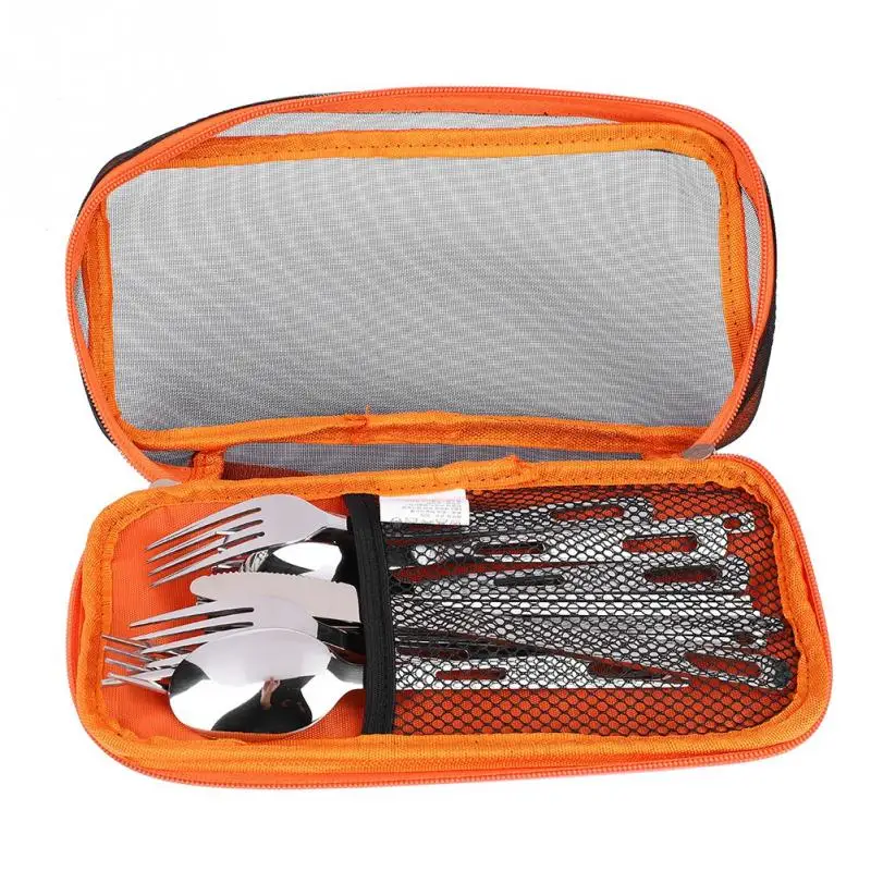 

14pcs Outdoor Tableware Set with Storage Bag Stainless Steel Knife Fork Spoon Chopsticks Set for Travel Camping Picnic BBQ