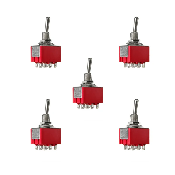 

5Pcs ON-ON 9 Pin 2 Position Mini SPDT Toggle Switch AC 250V/2A,125V/5A Red New Arrival